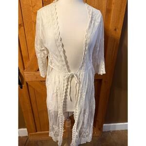 Lace Duster Boho Cream Medium Romantic Cardigan GUC Offwhite Coverup